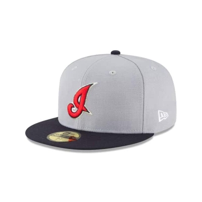 Grey Cleveland Indians Hat - New Era MLB 2002 Cooperstown Wool 59FIFTY Fitted Caps USA4893512